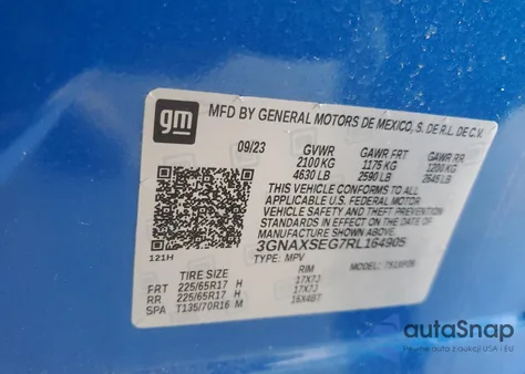 2024 Chevrolet Equinox Ls из США, поврежденный, VIN 3GNAXSEG7RL164905